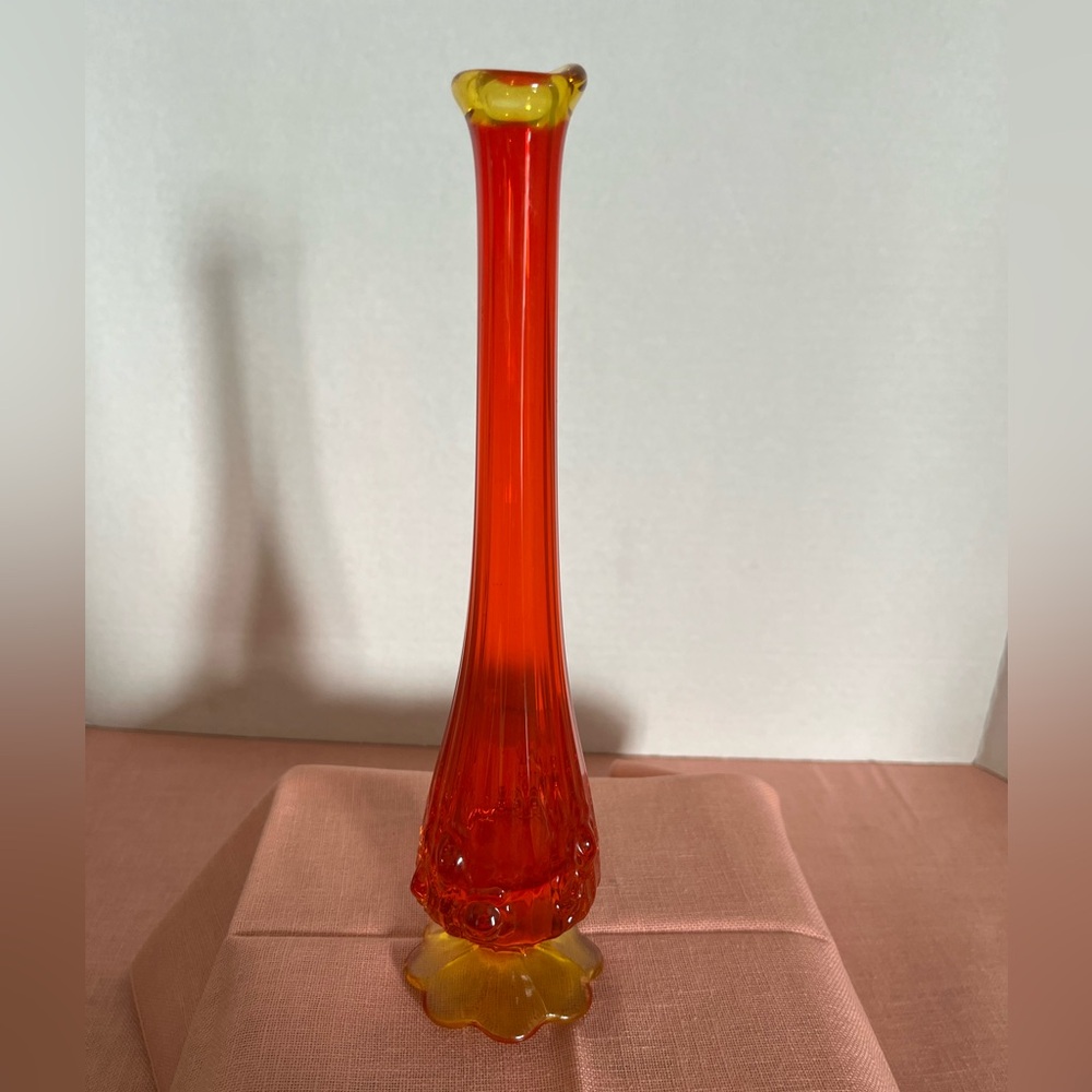Fenton Swung Orange and Yellow Glass Vase 365 &395 Glow